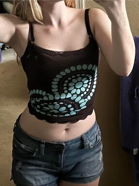 Black Tank Top with Teal Graphic - Women's Top